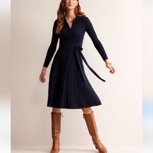 Boden Navy collared Ribbed Midi Dress